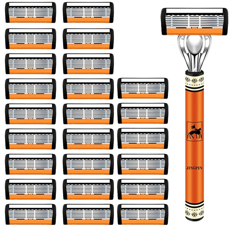 6-Layers Safety Razor Set High Quality Men Razor Sharp Stainless Steel Shaving Changeable Shaver Head Blade ﻿