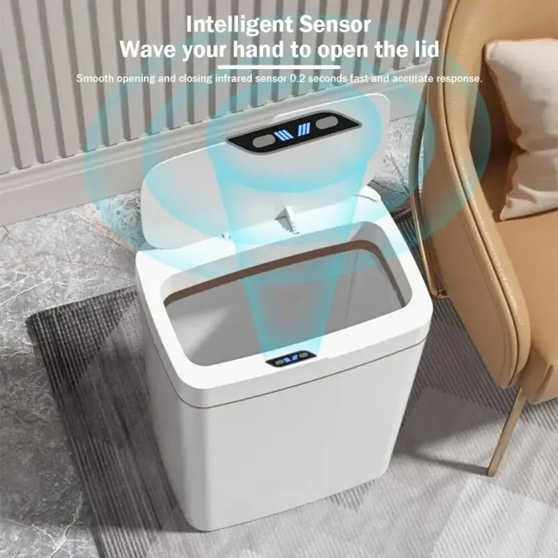 Automatic bagging electronic trash can, Non-contact narrow smart sensor trash can smart home 15L smart bathroom trash can green