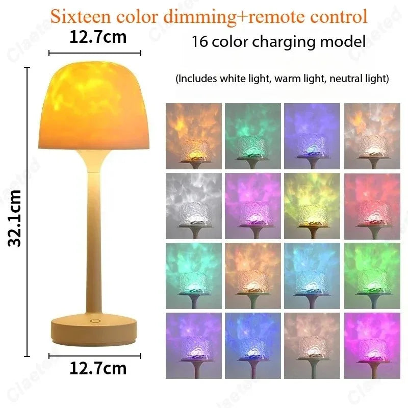 Bedroom LED High Footed Desk Lamp with Water Ripple Projection Romantic Atmosphere Night Light for Couple Gift