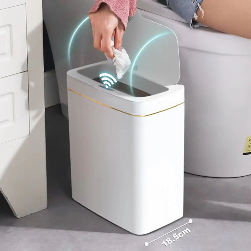 Automatic bagging electronic trash can, Non-contact narrow smart sensor trash can smart home 15L smart bathroom trash can green
