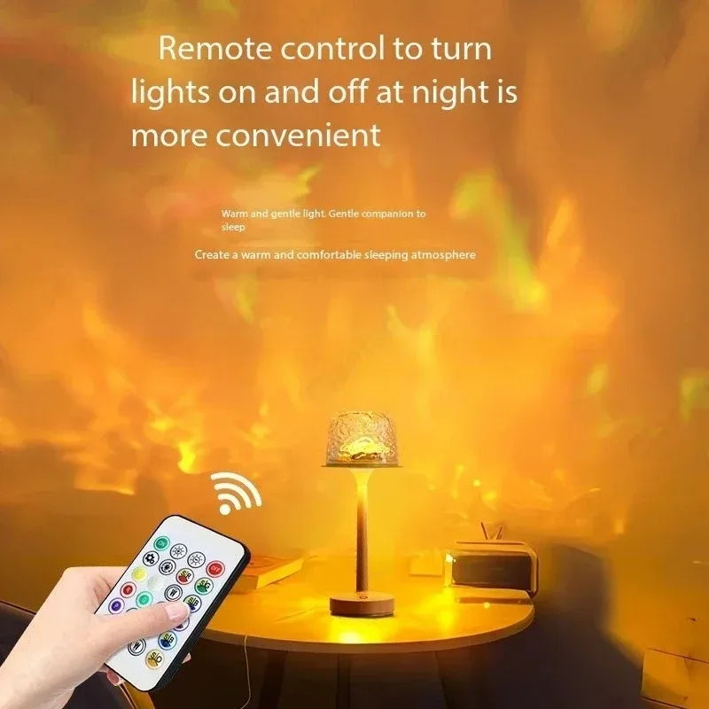 Bedroom LED High Footed Desk Lamp with Water Ripple Projection Romantic Atmosphere Night Light for Couple Gift