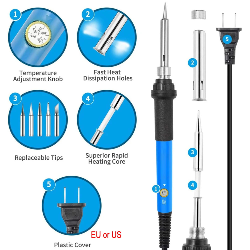 2026 Electric Soldering Iron Kits (SKU:10-IN-1)(16-IN-1)(20-IN-1) 60W Adjustable Temperature Replaceable Soldering Iron Welding