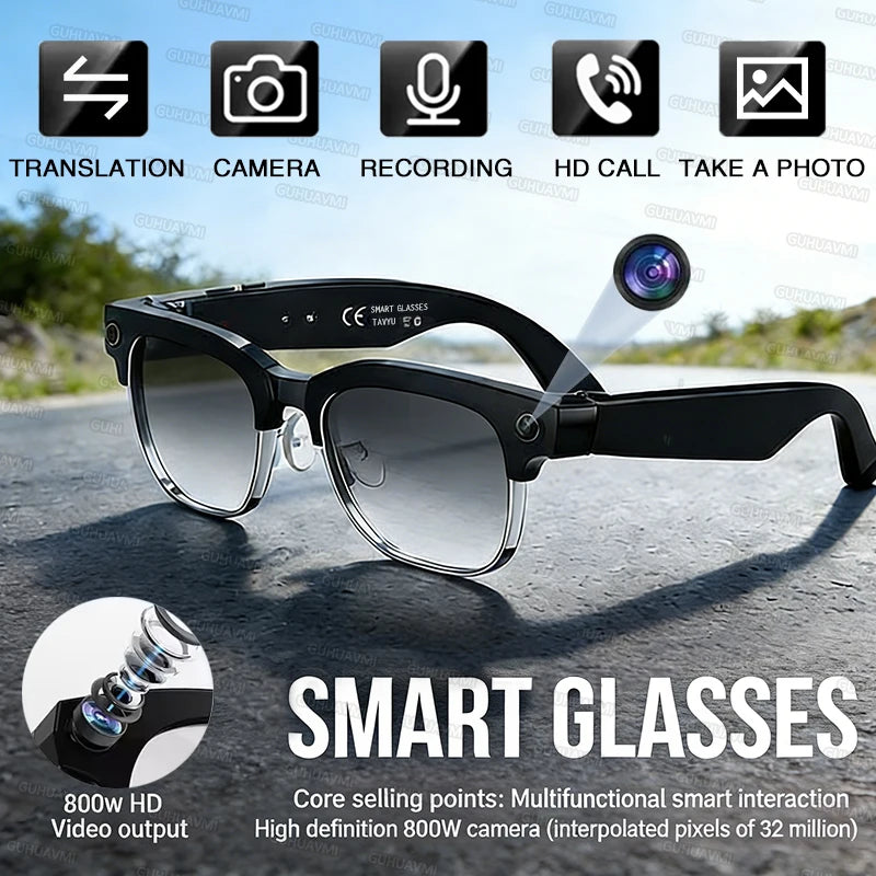 2026New 800W Pixel Camera Smart Glasses Men Video Recording AI Photo Recognition Bluetooth Call Voice Translation Sunglasses Man