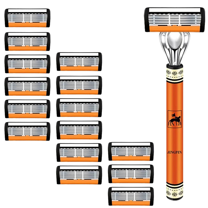 6-Layers Safety Razor Set High Quality Men Razor Sharp Stainless Steel Shaving Changeable Shaver Head Blade ﻿