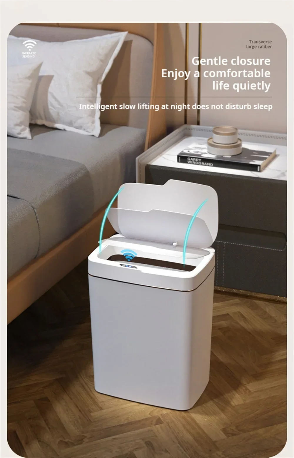 Automatic bagging electronic trash can, Non-contact narrow smart sensor trash can smart home 15L smart bathroom trash can green
