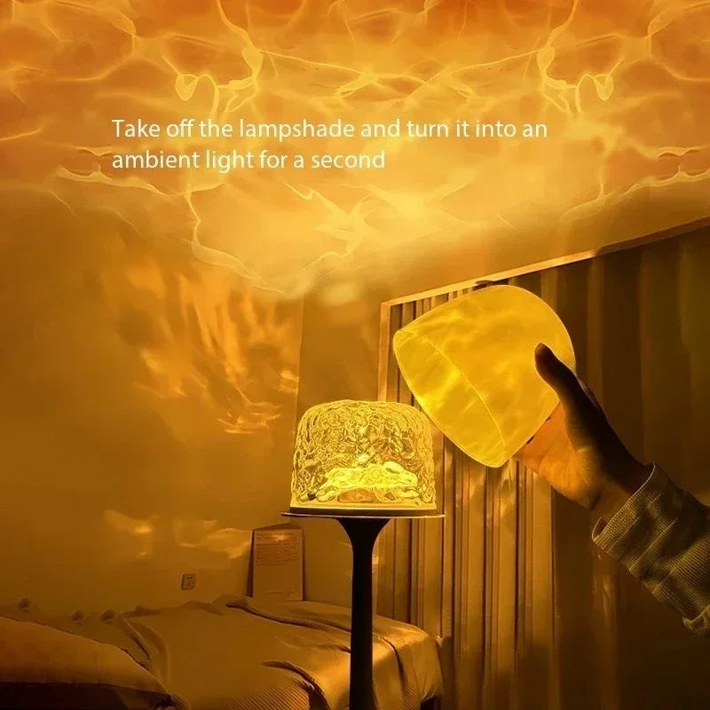 Bedroom LED High Footed Desk Lamp with Water Ripple Projection Romantic Atmosphere Night Light for Couple Gift