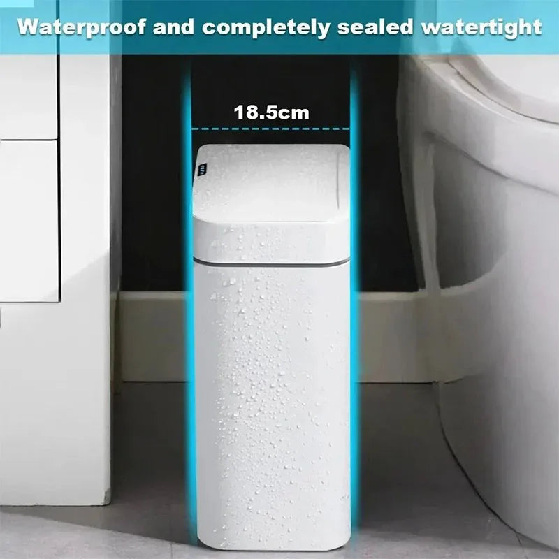 Automatic bagging electronic trash can, Non-contact narrow smart sensor trash can smart home 15L smart bathroom trash can green